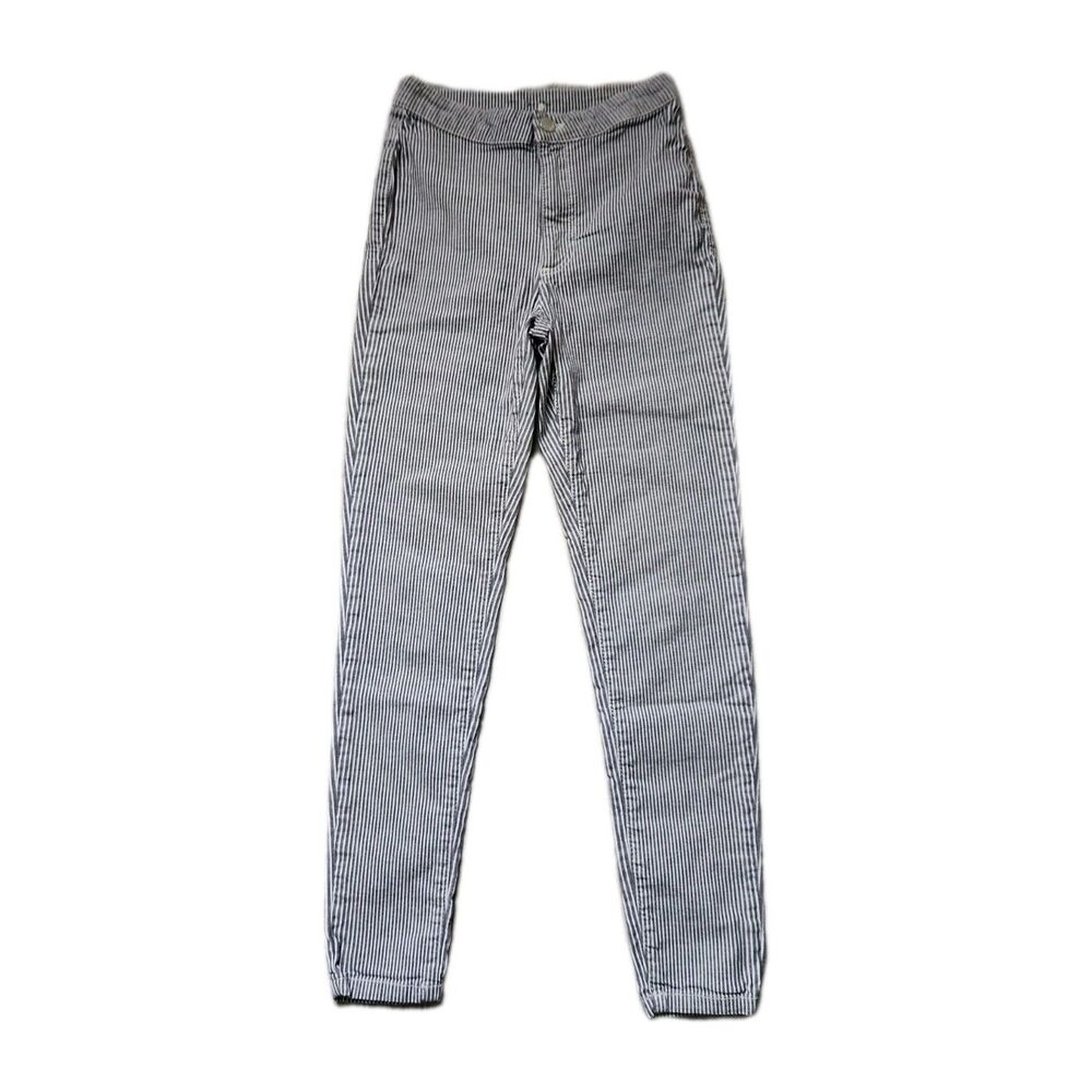 Free People High Rise Skinny Jeggings Gray White Stripe Stretch Lightweight 25 - Picture 1 of 10